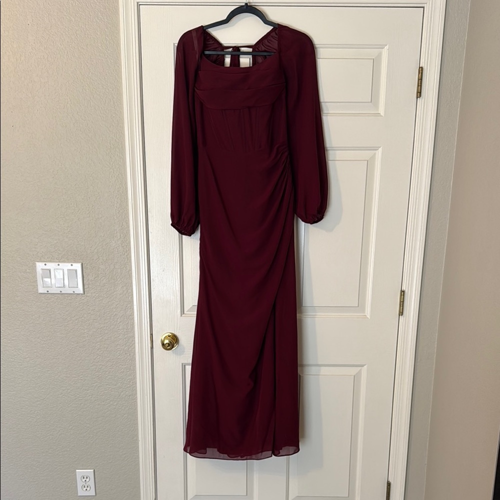 JJs House Red Long Sleeve Gown with Bishop Sleeves